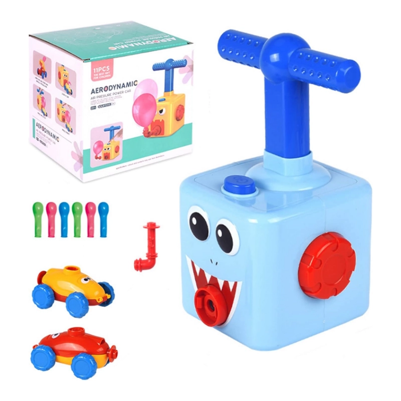 JUEGO INFLADOR DE GLOBOS PARA NIÑOS AUTOS CARRERAS CELESTE - 2