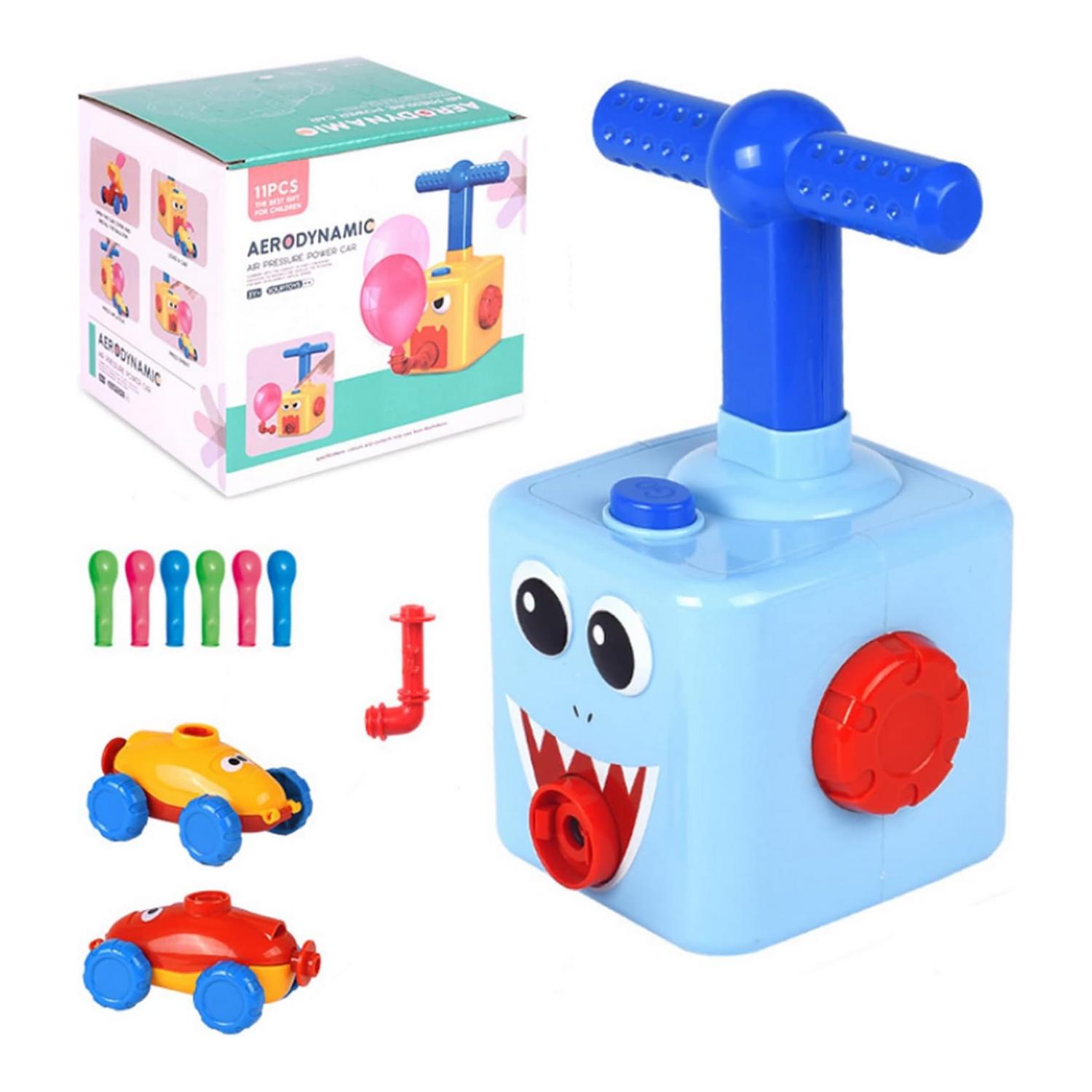 JUEGO INFLADOR DE GLOBOS PARA NIÑOS AUTOS CARRERAS CELESTE - 2