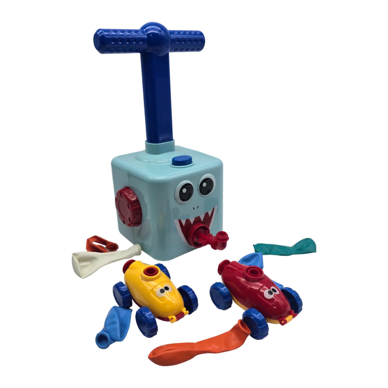 JUEGO INFLADOR DE GLOBOS PARA NIÑOS AUTOS CARRERAS CELESTE - 6