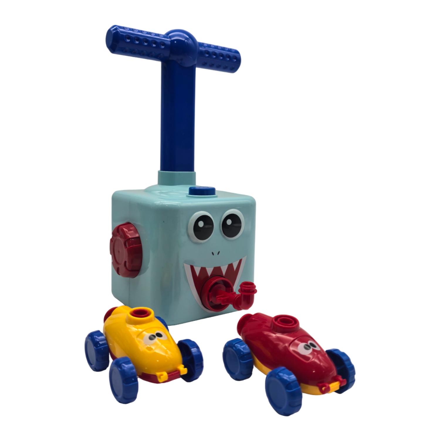 JUEGO INFLADOR DE GLOBOS PARA NIÑOS AUTOS CARRERAS CELESTE - 7