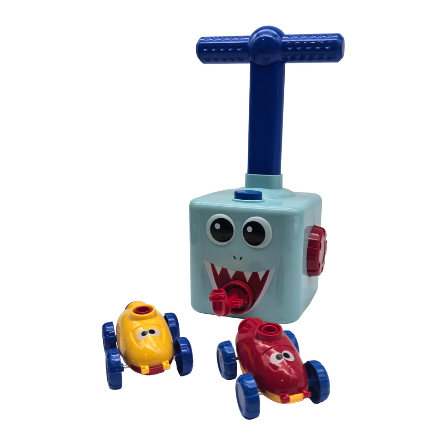 JUEGO INFLADOR DE GLOBOS PARA NIÑOS AUTOS CARRERAS CELESTE - 8