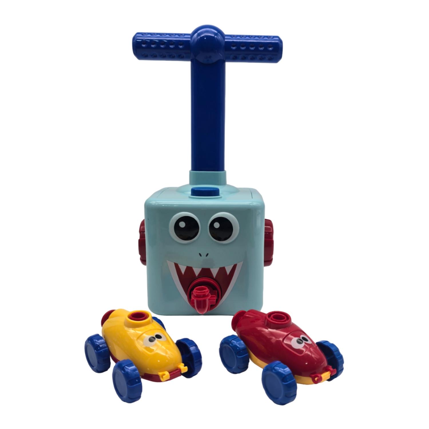 JUEGO INFLADOR DE GLOBOS PARA NIÑOS AUTOS CARRERAS CELESTE - 9