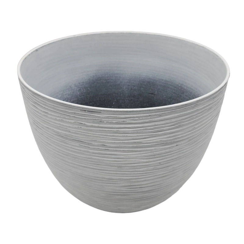 MACETERO MACETA DISEÑO RAYAS ENVEJECIDO DE PLASTICO BLANCO M - 2