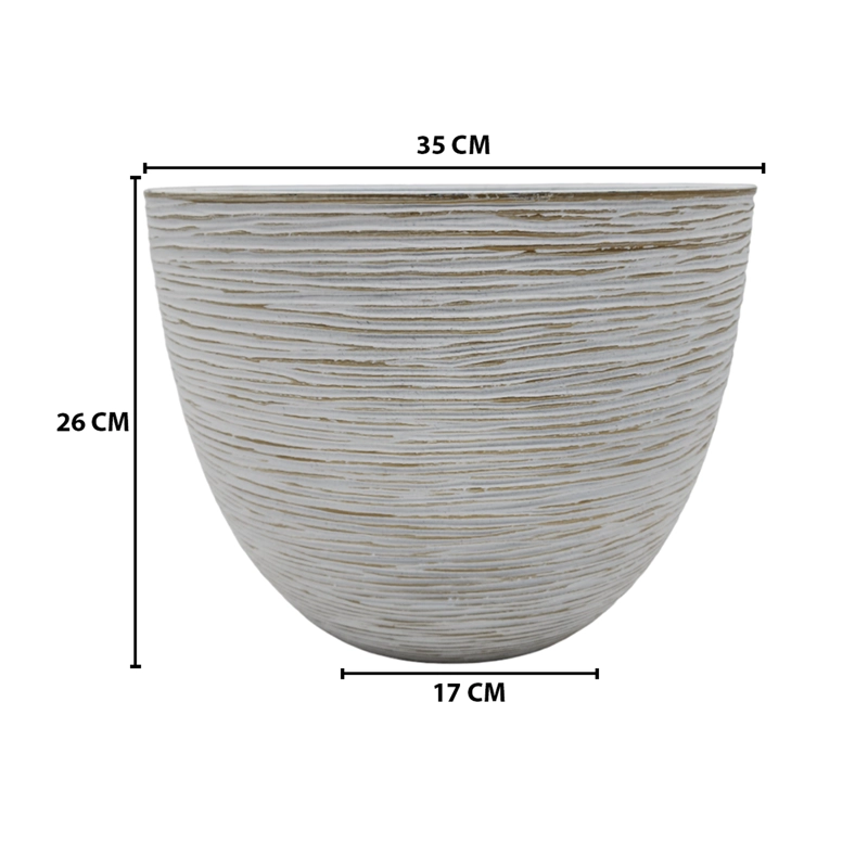 MACETERO MACETA DISEÑO RAYAS ENVEJECIDO DE PLASTICO BLANCO M - 6