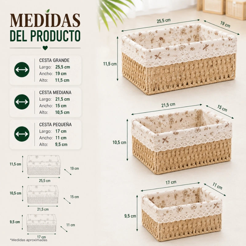 SET 3 CESTAS DE ALMACENAMIENTO ORGANIZADORAS CESTOS CANASTAS - 3