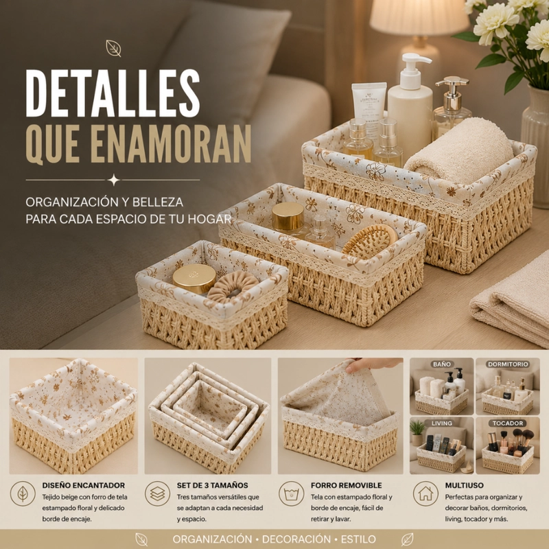 SET 3 CESTAS DE ALMACENAMIENTO ORGANIZADORAS CESTOS CANASTAS - 5