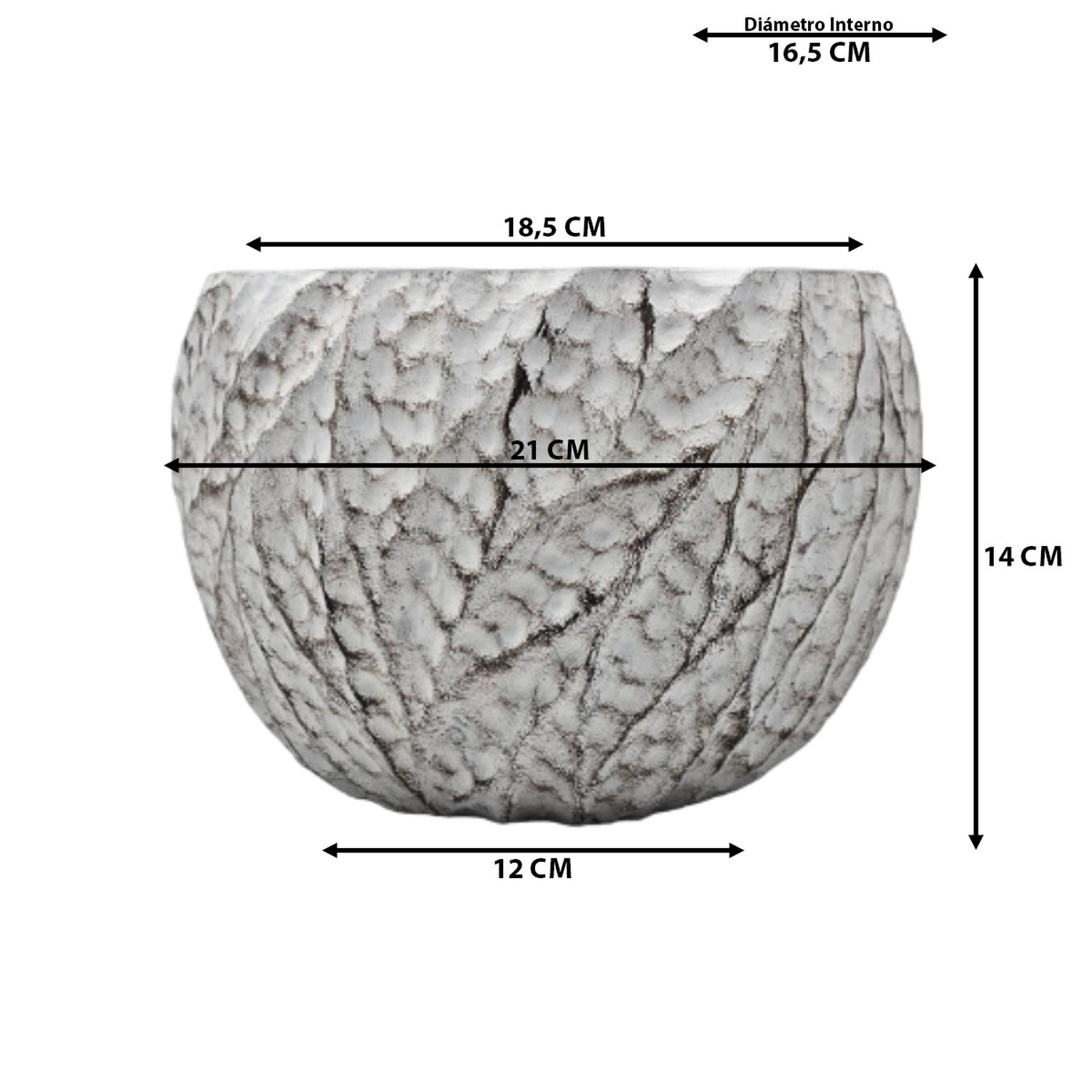 MACETERO MACETA ACABADO CEMENTO RELIEVE HOJAS BLANCO L - 6