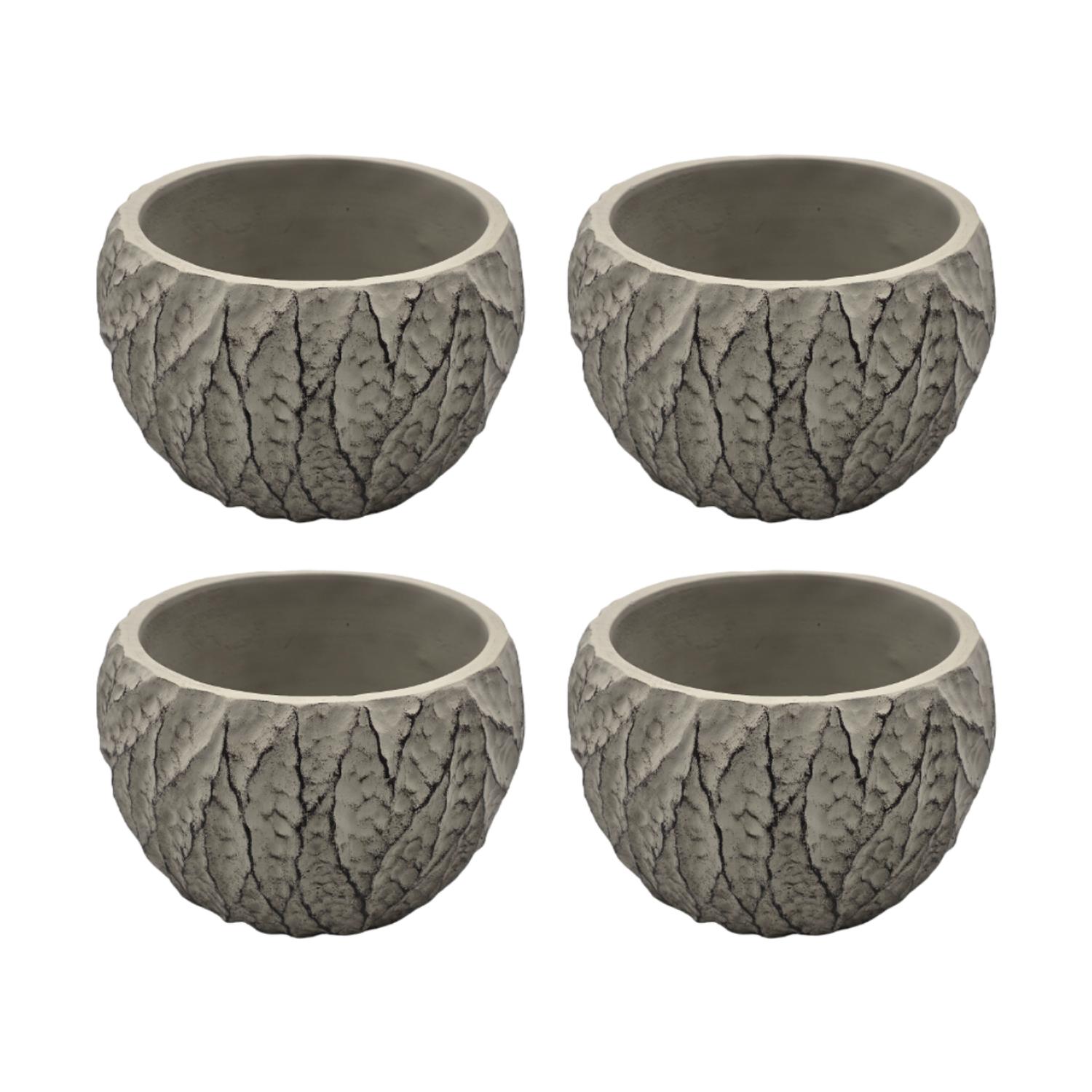 SET 4 MACETERO MACETA ACABADO CEMENTO RELIEVE HOJAS GRIS S - 1