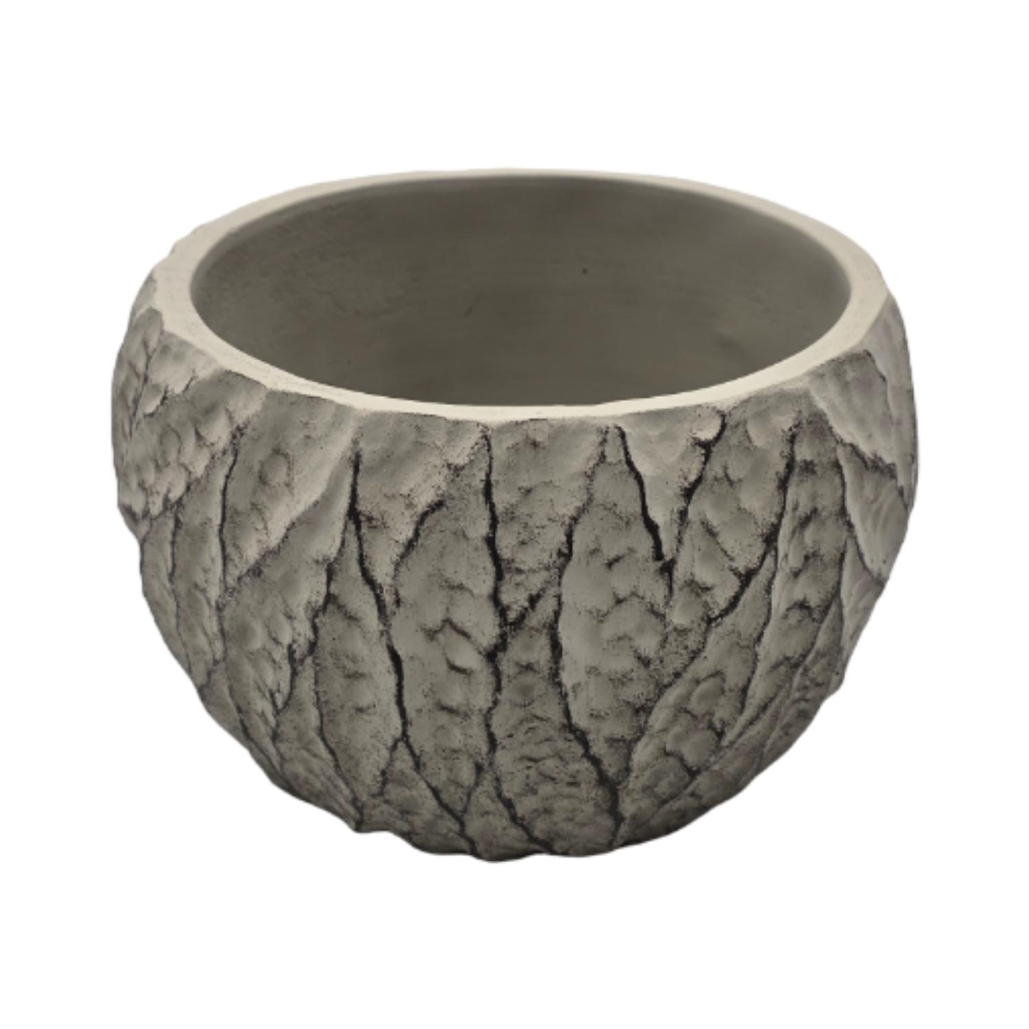 SET 3 MACETERO MACETA ACABADO CEMENTO RELIEVE HOJAS GRIS S - 2