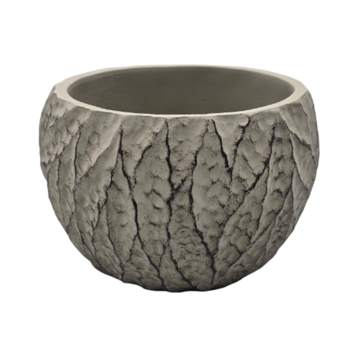 SET 3 MACETERO MACETA ACABADO CEMENTO RELIEVE HOJAS GRIS S - 3