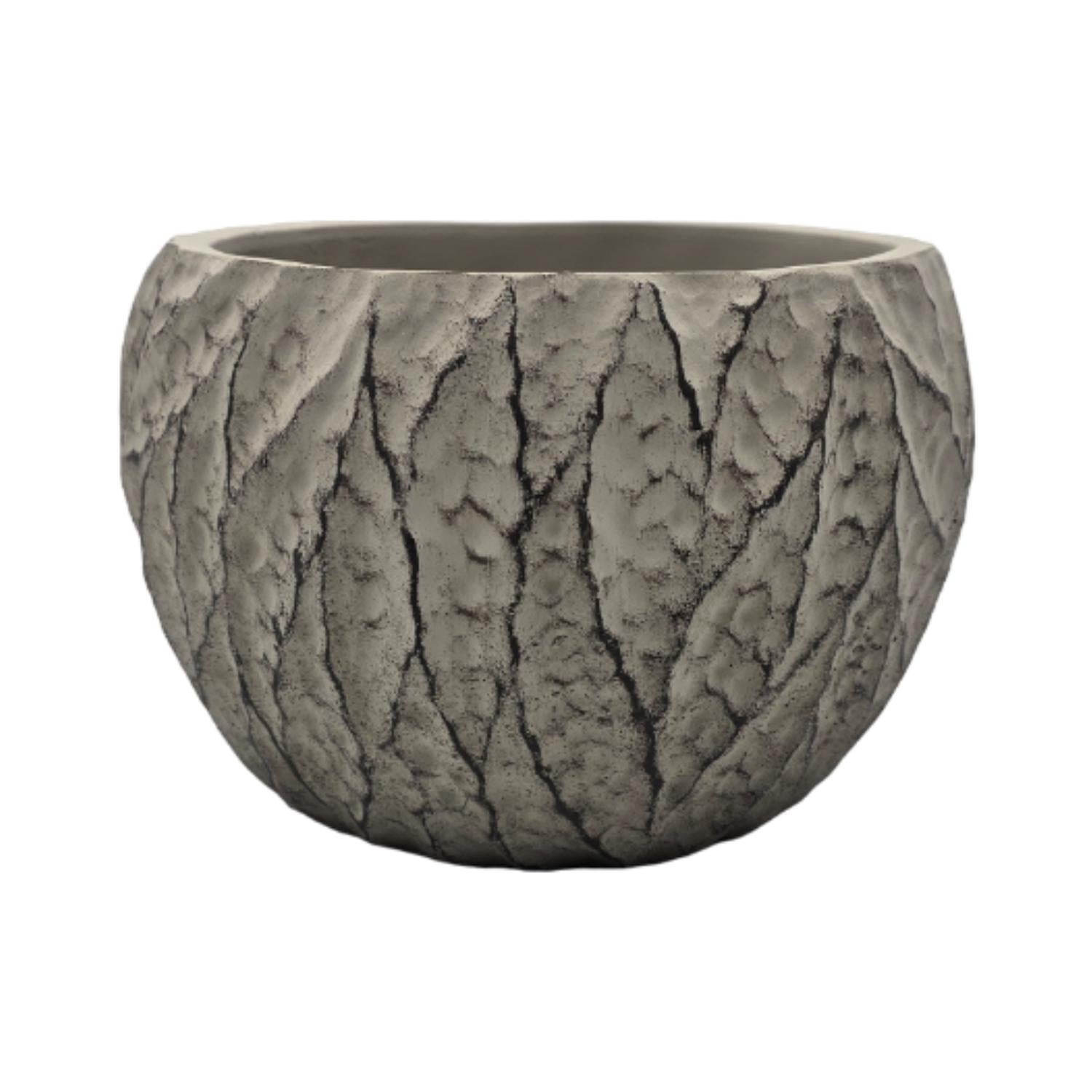 SET 3 MACETERO MACETA ACABADO CEMENTO RELIEVE HOJAS GRIS S - 4