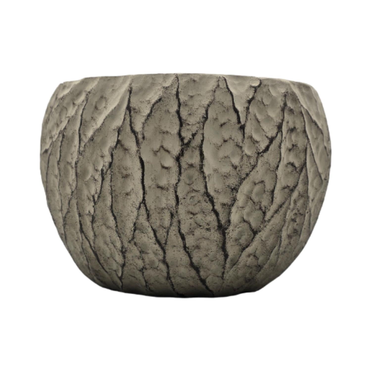 SET 3 MACETERO MACETA ACABADO CEMENTO RELIEVE HOJAS GRIS S - 5