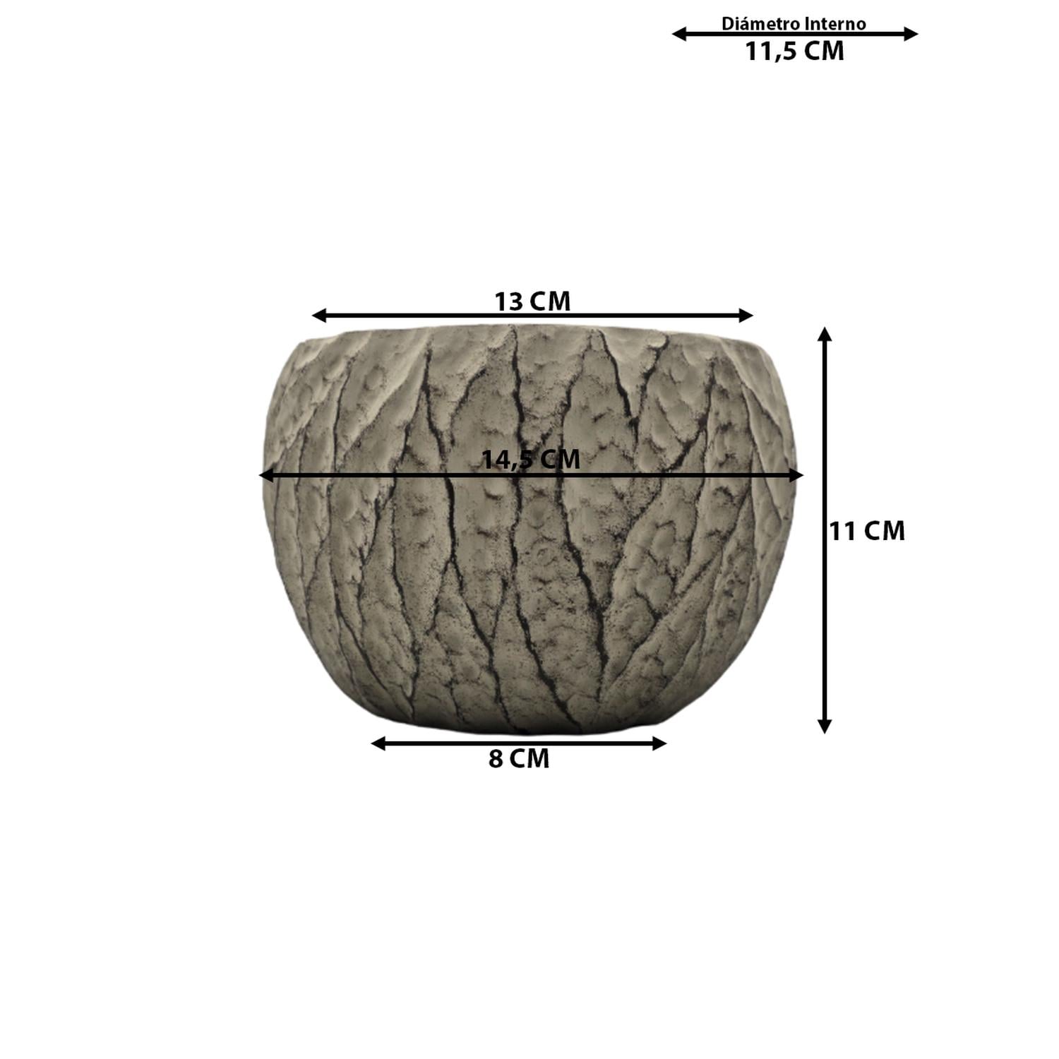 SET 3 MACETERO MACETA ACABADO CEMENTO RELIEVE HOJAS GRIS S - 8