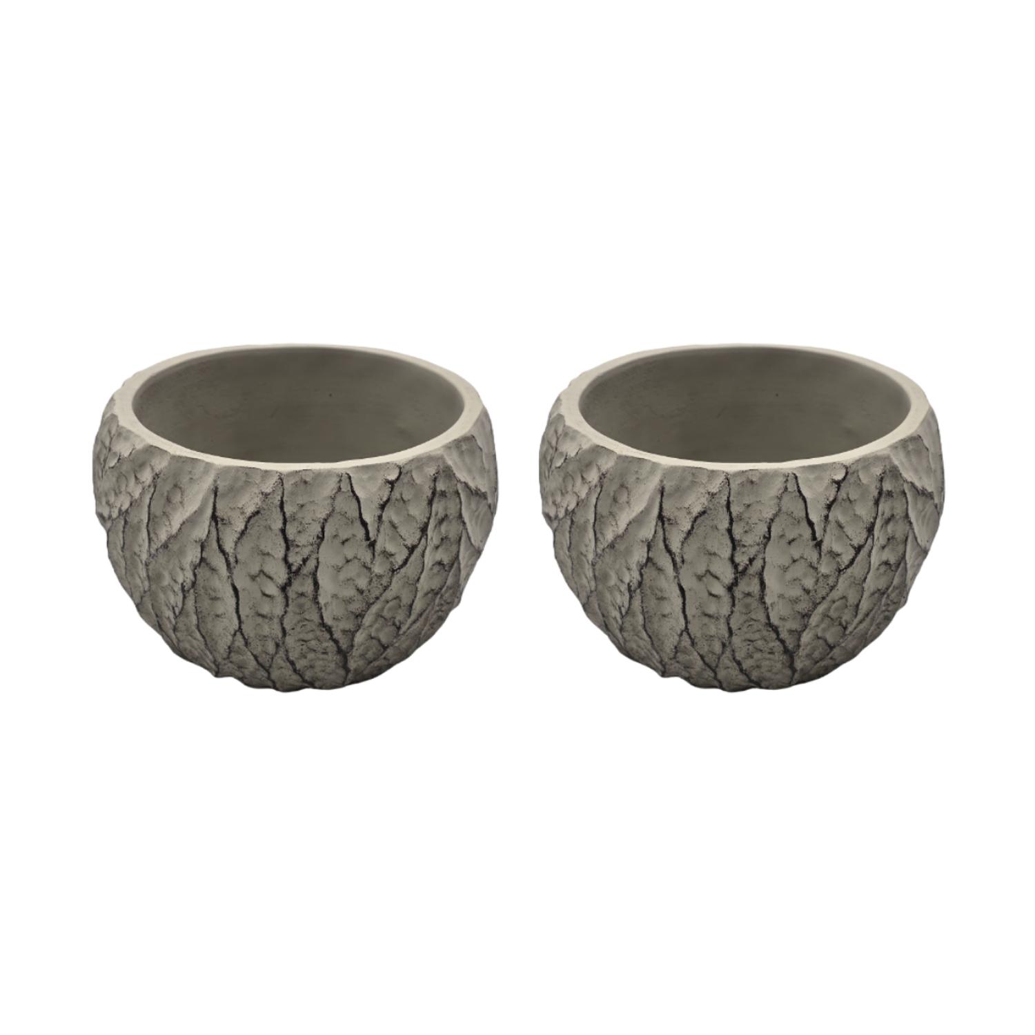 SET 2 MACETERO MACETA ACABADO CEMENTO RELIEVE HOJAS GRIS M - 1
