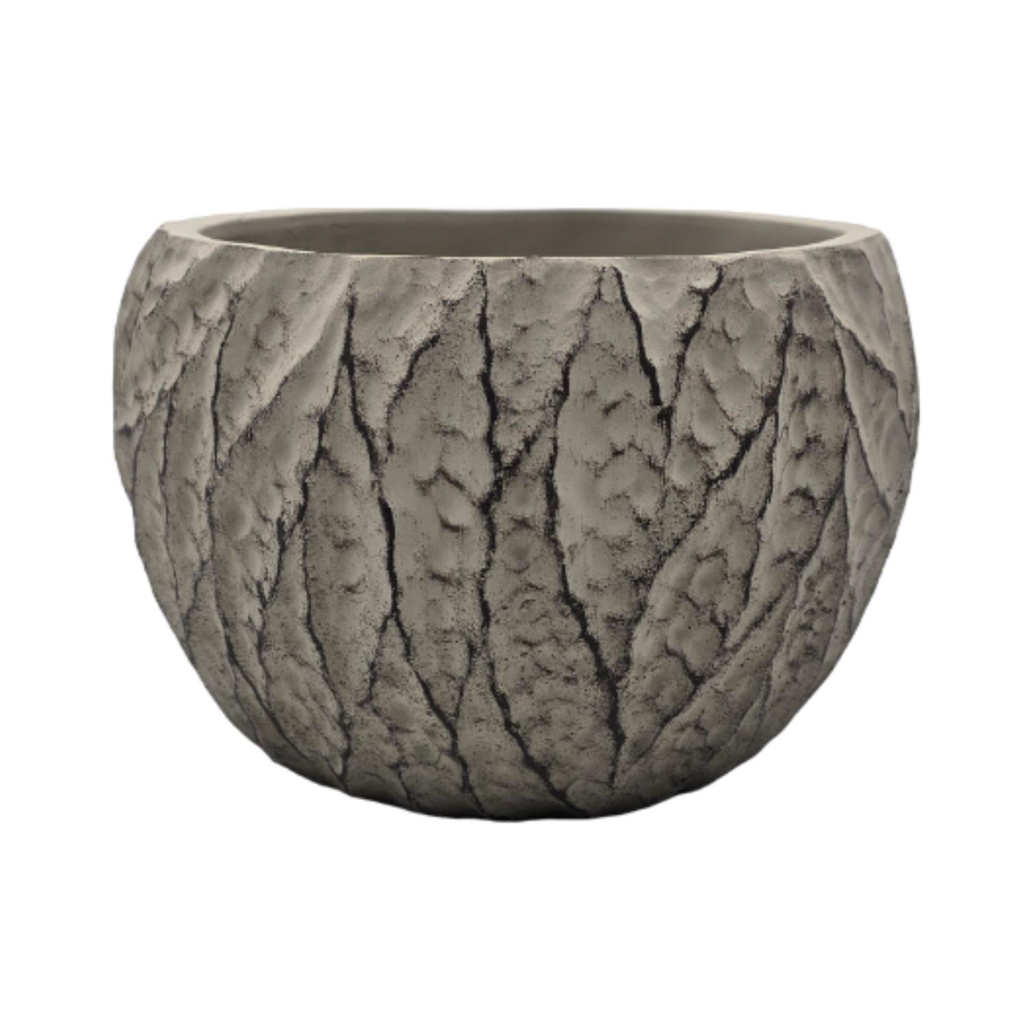 SET 2 MACETERO MACETA ACABADO CEMENTO RELIEVE HOJAS GRIS M - 4