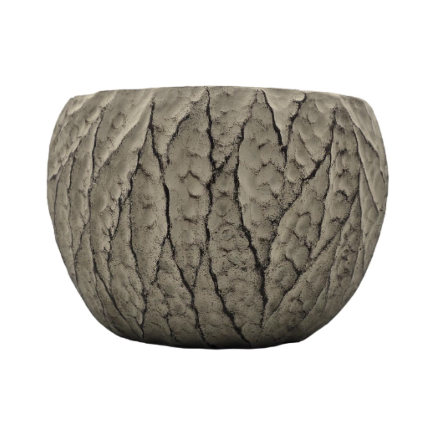 SET 2 MACETERO MACETA ACABADO CEMENTO RELIEVE HOJAS GRIS M - 5
