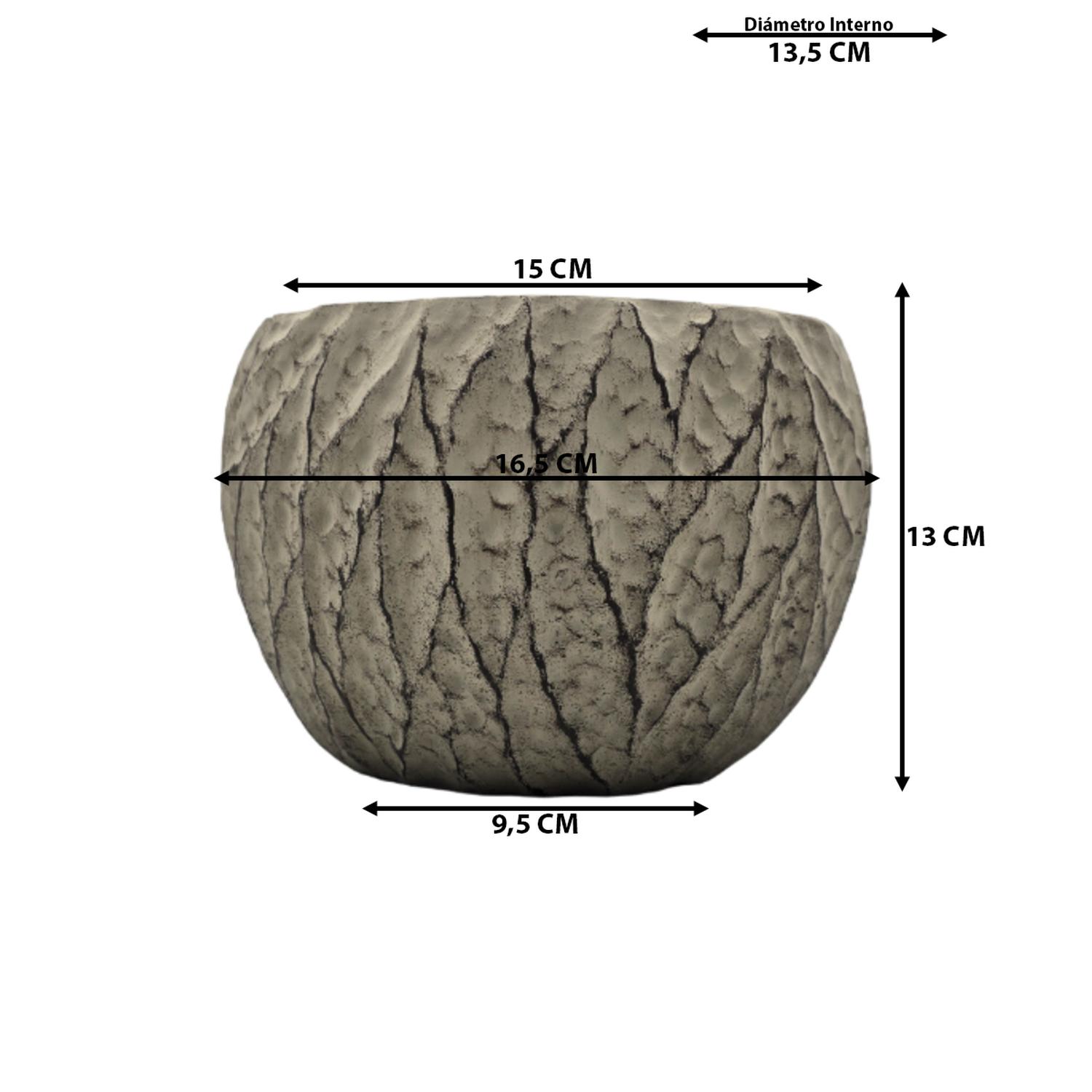 SET 2 MACETERO MACETA ACABADO CEMENTO RELIEVE HOJAS GRIS M - 8