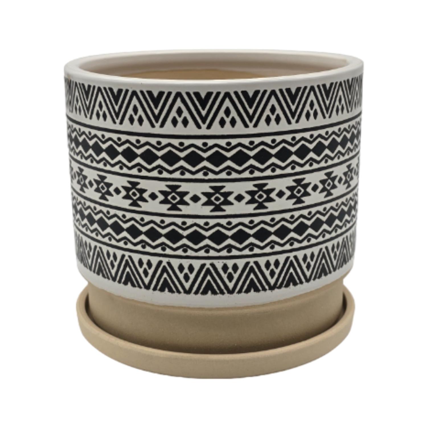 MACETERO MACETA DE CERAMICA BLANCO CON PATRONES NEGRO L - 1