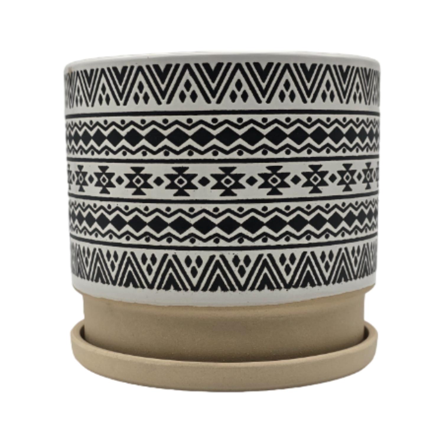 MACETERO MACETA DE CERAMICA BLANCO CON PATRONES NEGRO L - 3
