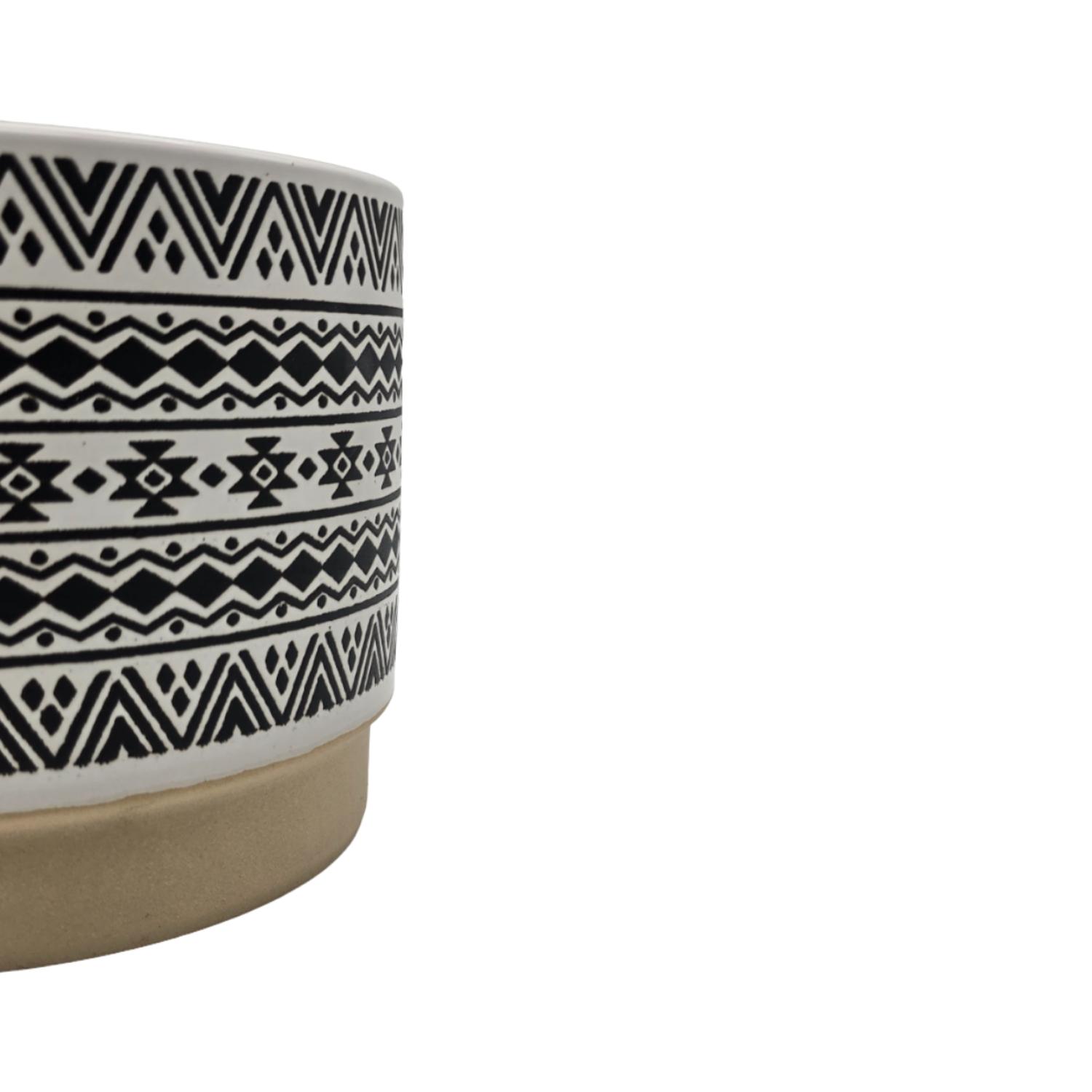 MACETERO MACETA DE CERAMICA BLANCO CON PATRONES NEGRO L - 4