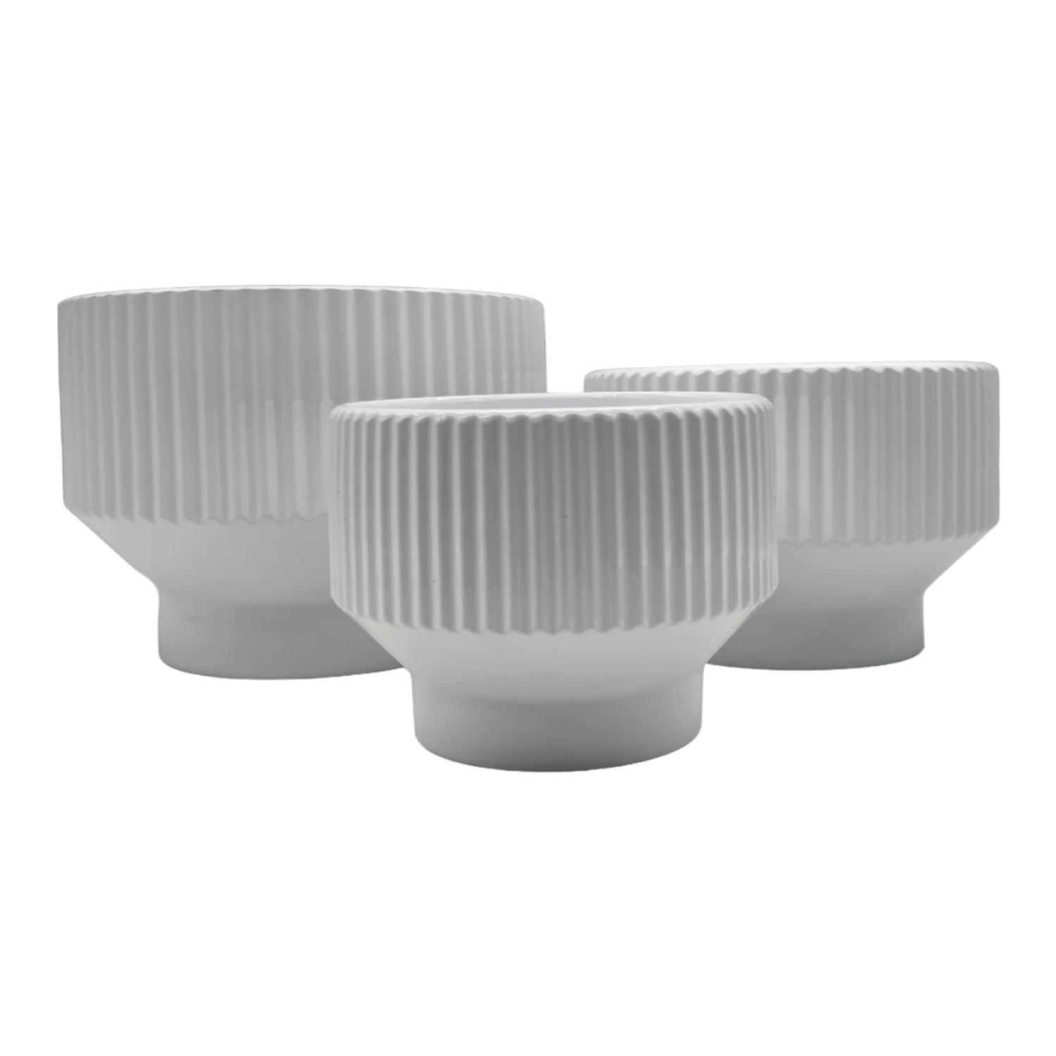 SET 3 MACETEROS MACETA DE CERAMICA COPON BLANCO BRILLANTE - 2