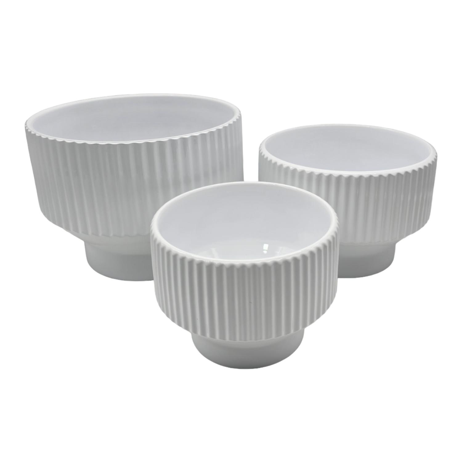 SET 3 MACETEROS MACETA DE CERAMICA COPON BLANCO BRILLANTE - 3