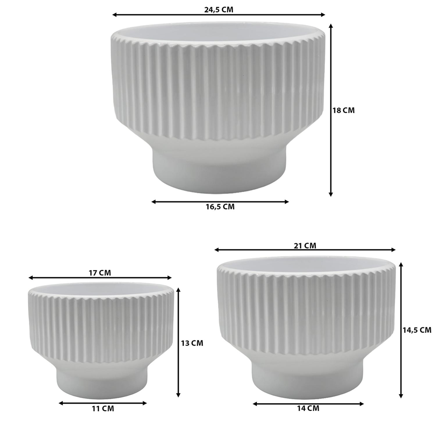 SET 3 MACETEROS MACETA DE CERAMICA COPON BLANCO BRILLANTE - 6