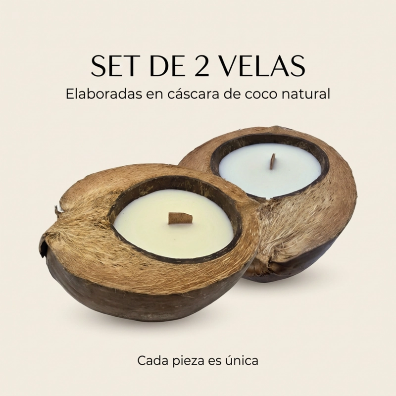 SET 2 VELA AROMATICA ECOLOGICA AROMA DE COCO CERA NATURAL - 4