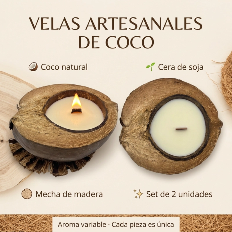 SET 2 VELA AROMATICA ECOLOGICA AROMA DE COCO CERA NATURAL - 5