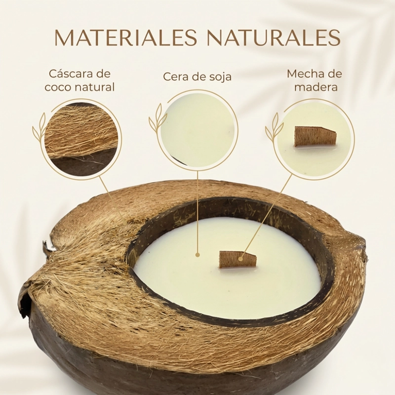 SET 2 VELA AROMATICA ECOLOGICA AROMA DE COCO CERA NATURAL - 8