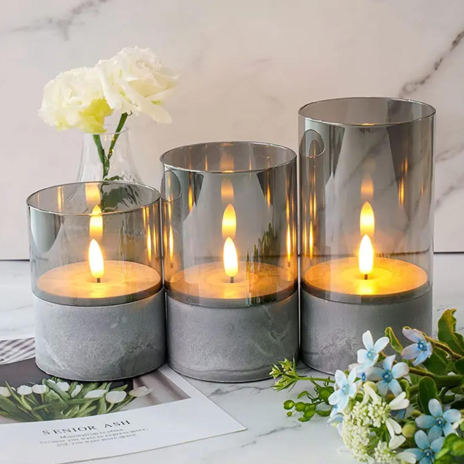 VELA ARTIFICIAL DE CRISTAL CON EFECTO LLAMA BLANCA LUZ LED M - 5