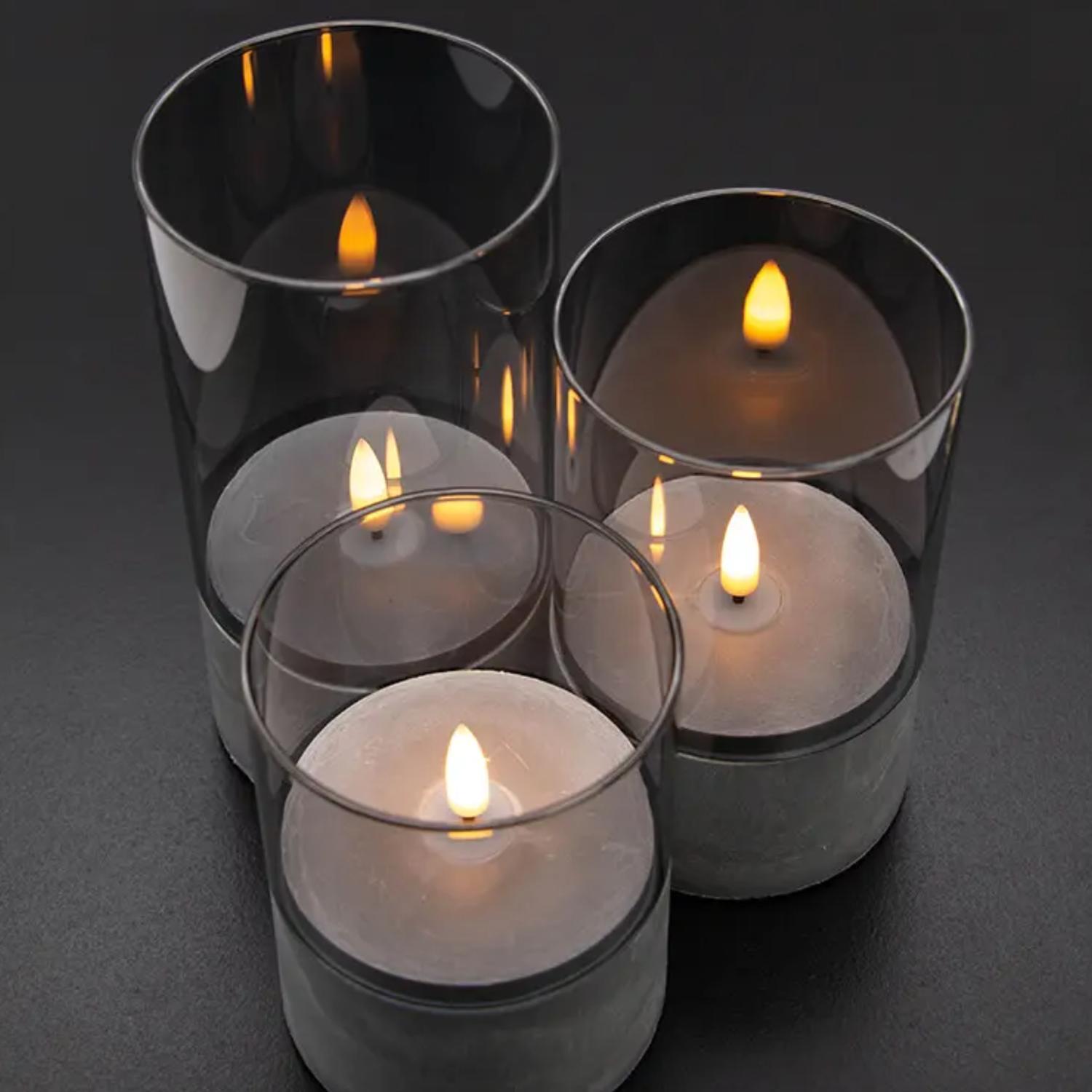 VELA ARTIFICIAL DE CRISTAL CON EFECTO LLAMA BLANCA LUZ LED M - 6