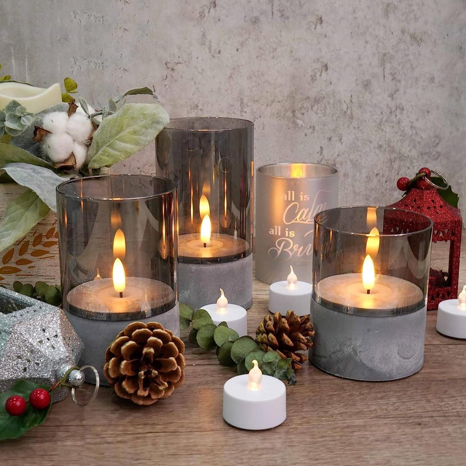 VELA ARTIFICIAL DE CRISTAL CON EFECTO LLAMA BLANCA LUZ LED M - 8