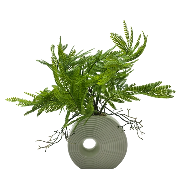 PLANTA ARTIFICIAL HELECHO DECORATIVA MACETERO DE CERAMICA - 1