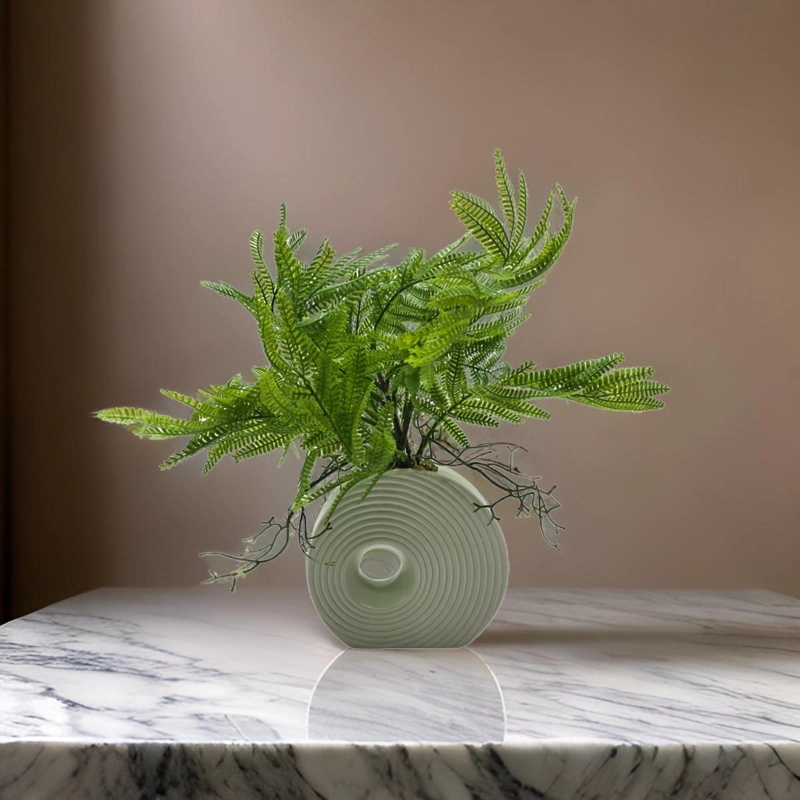 PLANTA ARTIFICIAL HELECHO DECORATIVA MACETERO DE CERAMICA - 5