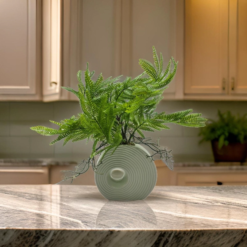PLANTA ARTIFICIAL HELECHO DECORATIVA MACETERO DE CERAMICA - 6