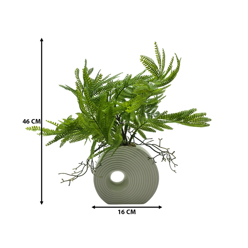 PLANTA ARTIFICIAL HELECHO DECORATIVA MACETERO DE CERAMICA - 7
