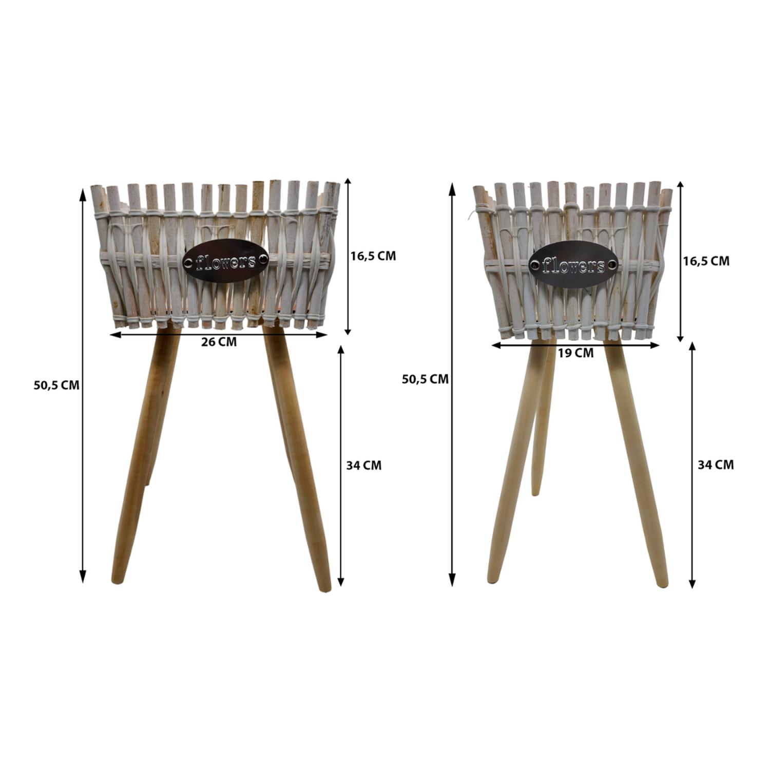 SET 2 MACETERO PEDESTAL MADERA RUSTICO PORTA MACETERO BLANCO - 8