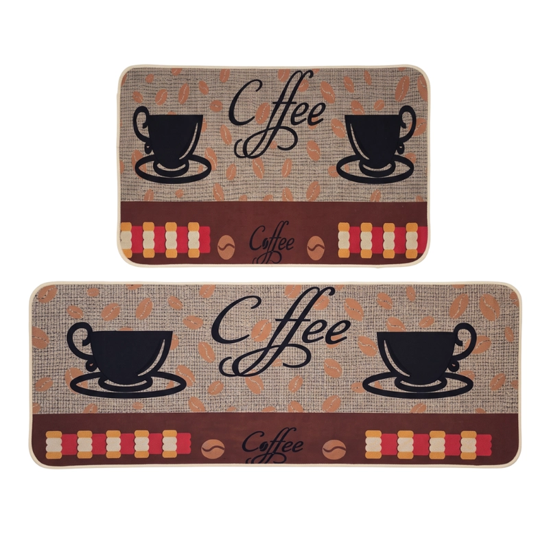 SET 2 ALFOMBRAS DE COCINA GOMA ANTIDESLIZANTE DISEÑO COFFEE - 1