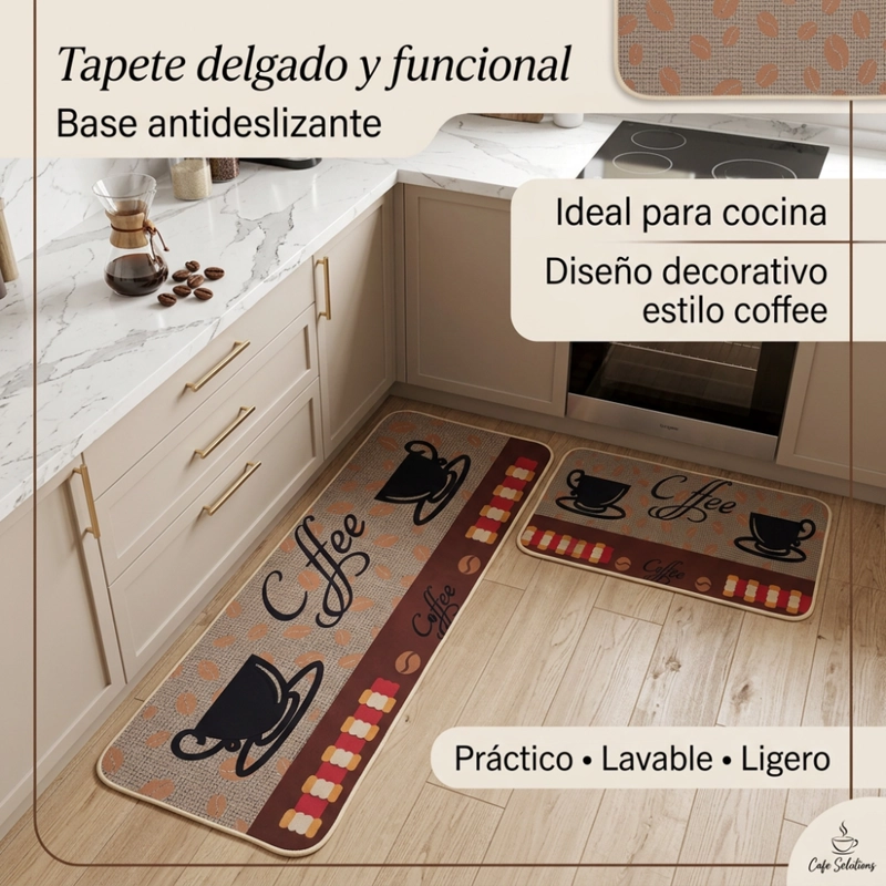 SET 2 ALFOMBRAS DE COCINA GOMA ANTIDESLIZANTE DISEÑO COFFEE - 5