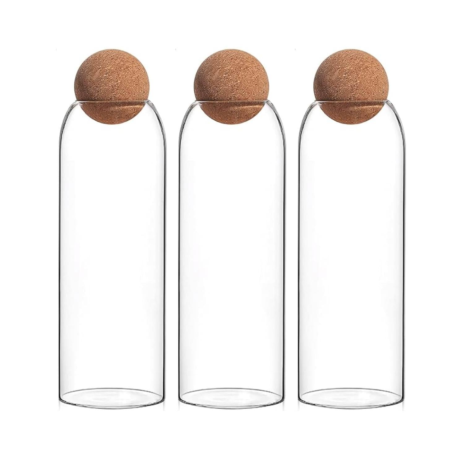 SET 3 BOTELLAS FRASCOS VIDRIO TRANSPARENTE TAPA DE CORCHO XL - 1