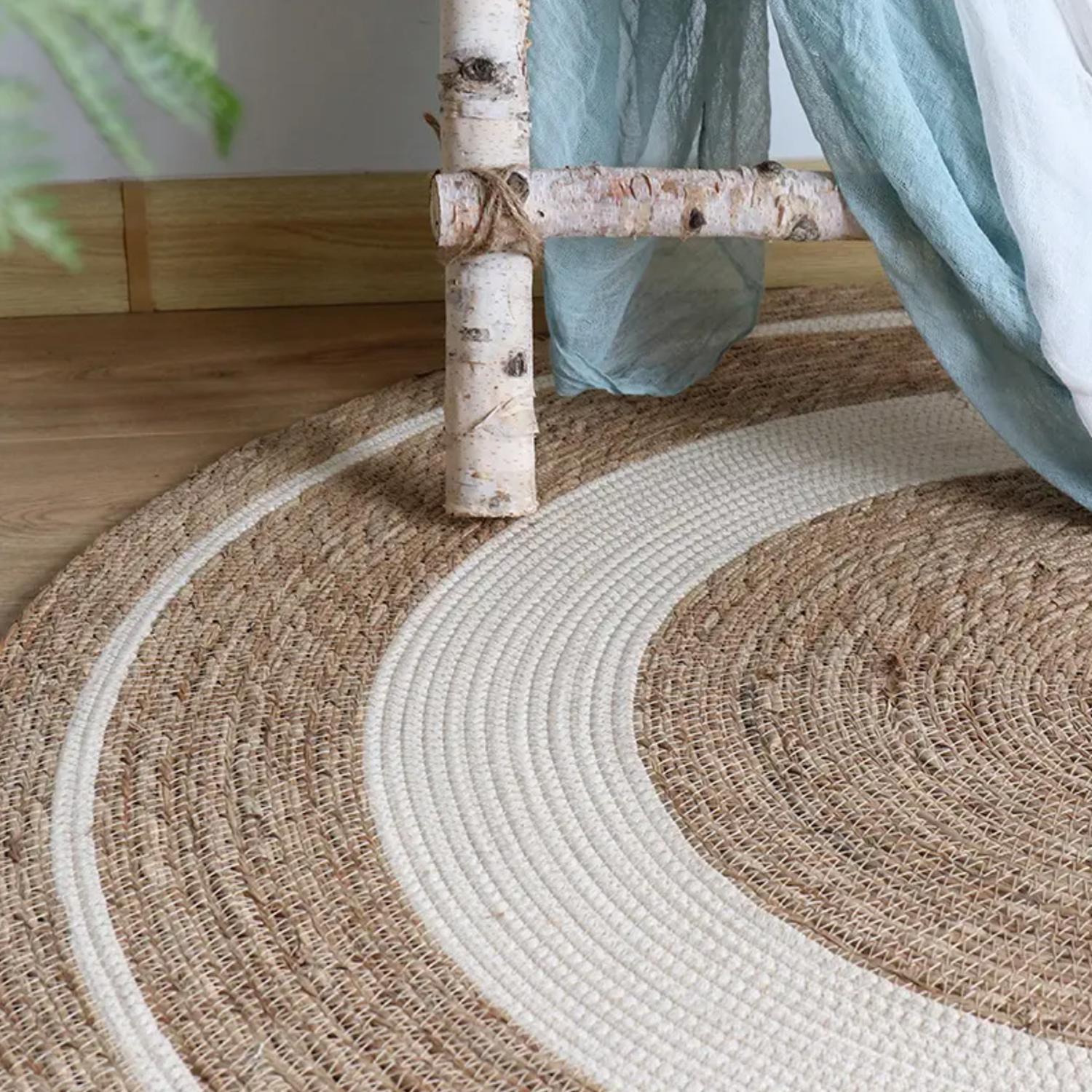 ALFOMBRA FRANJA BLANCA M NATURAL YUTE RUSTICA OVALADA - 3
