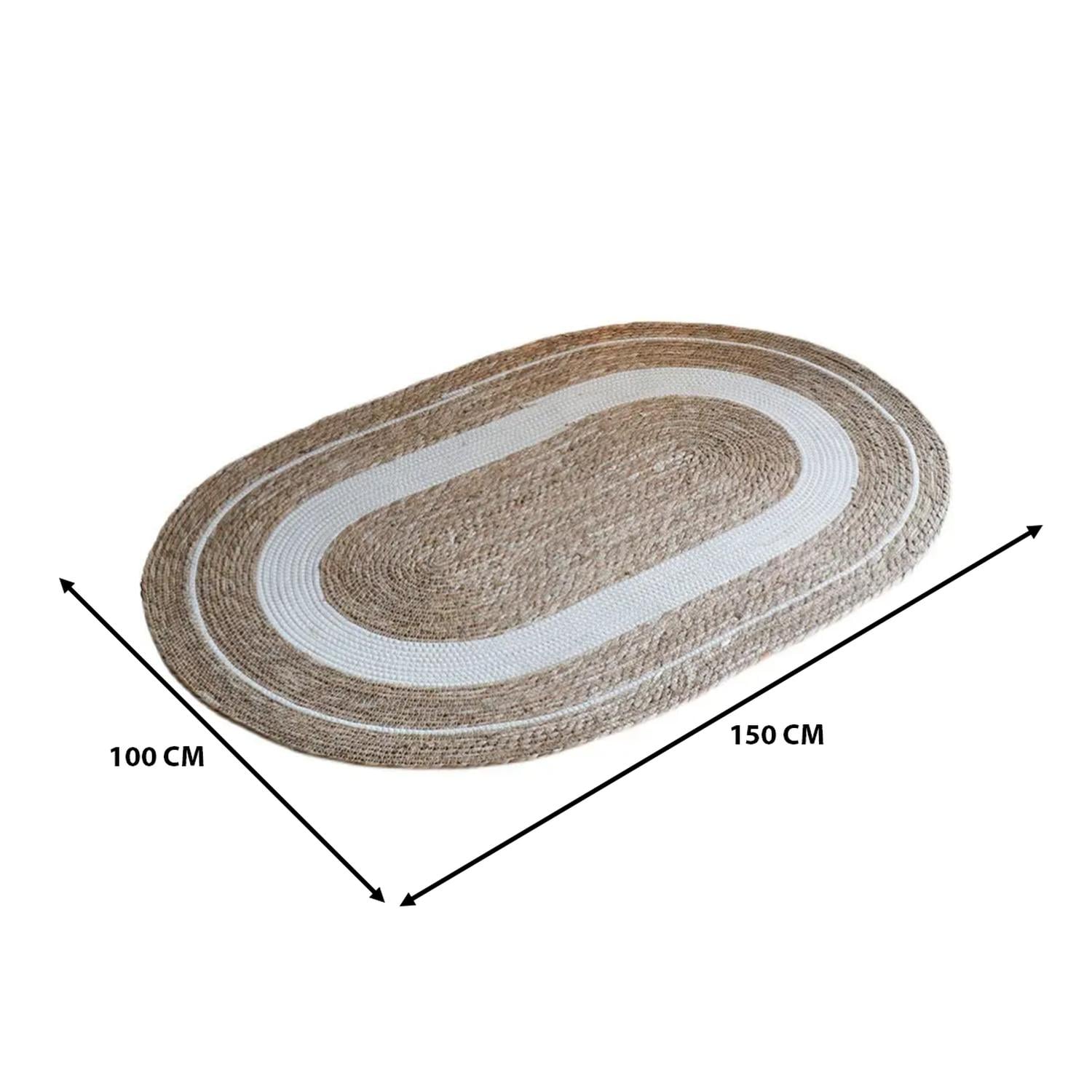 ALFOMBRA FRANJA BLANCA M NATURAL YUTE RUSTICA OVALADA - 5