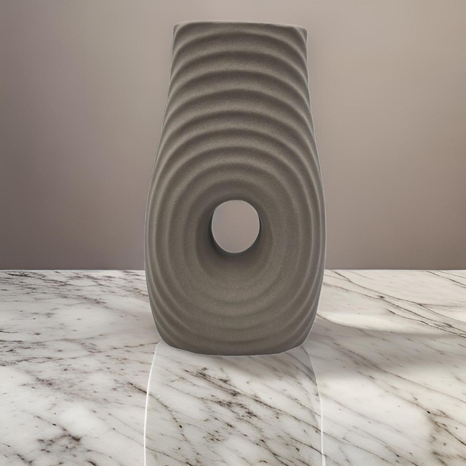 JARRON FLORERO DE CERAMICA FINA DECORATIVO MODERNO CAFE - 4