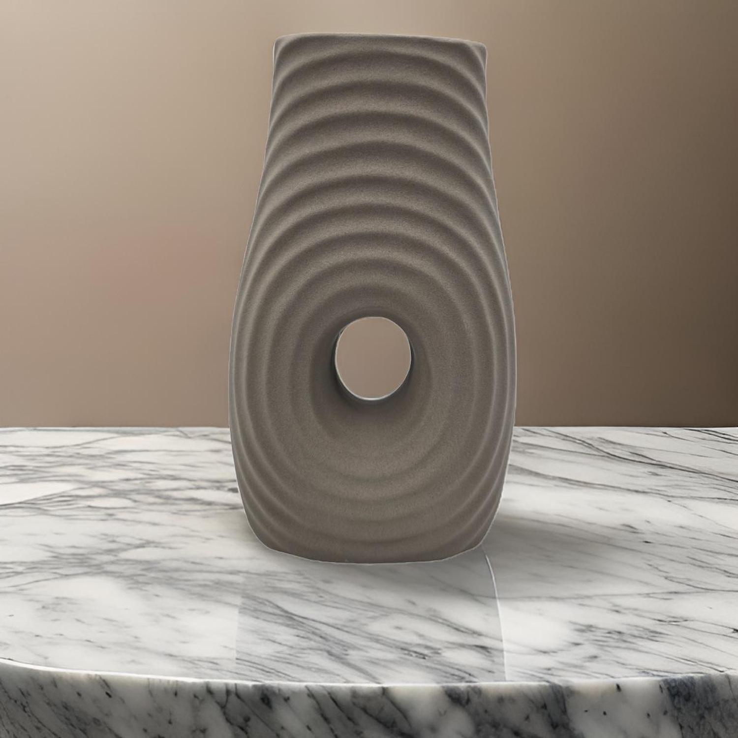 JARRON FLORERO DE CERAMICA FINA DECORATIVO MODERNO CAFE - 5
