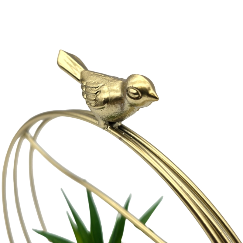 FIGURA DECORATIVA CANDELABRO PAJARITO DORADO CON MINI PLANTA - 4