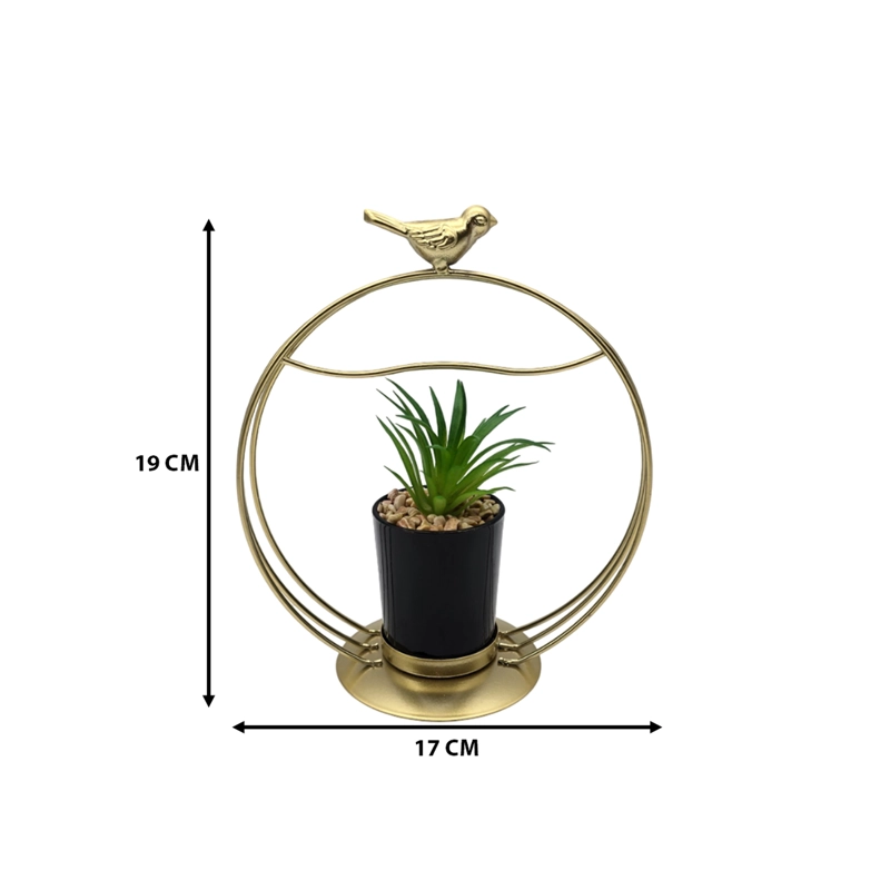 FIGURA DECORATIVA CANDELABRO PAJARITO DORADO CON MINI PLANTA - 7
