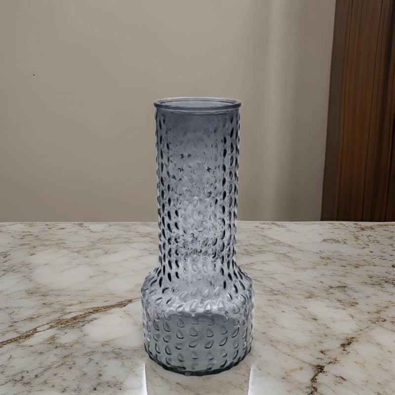 FLORERO DECORATIVO DE VIDRIO CON DISEÑO BASE ANCHA GRIS 30 - 4