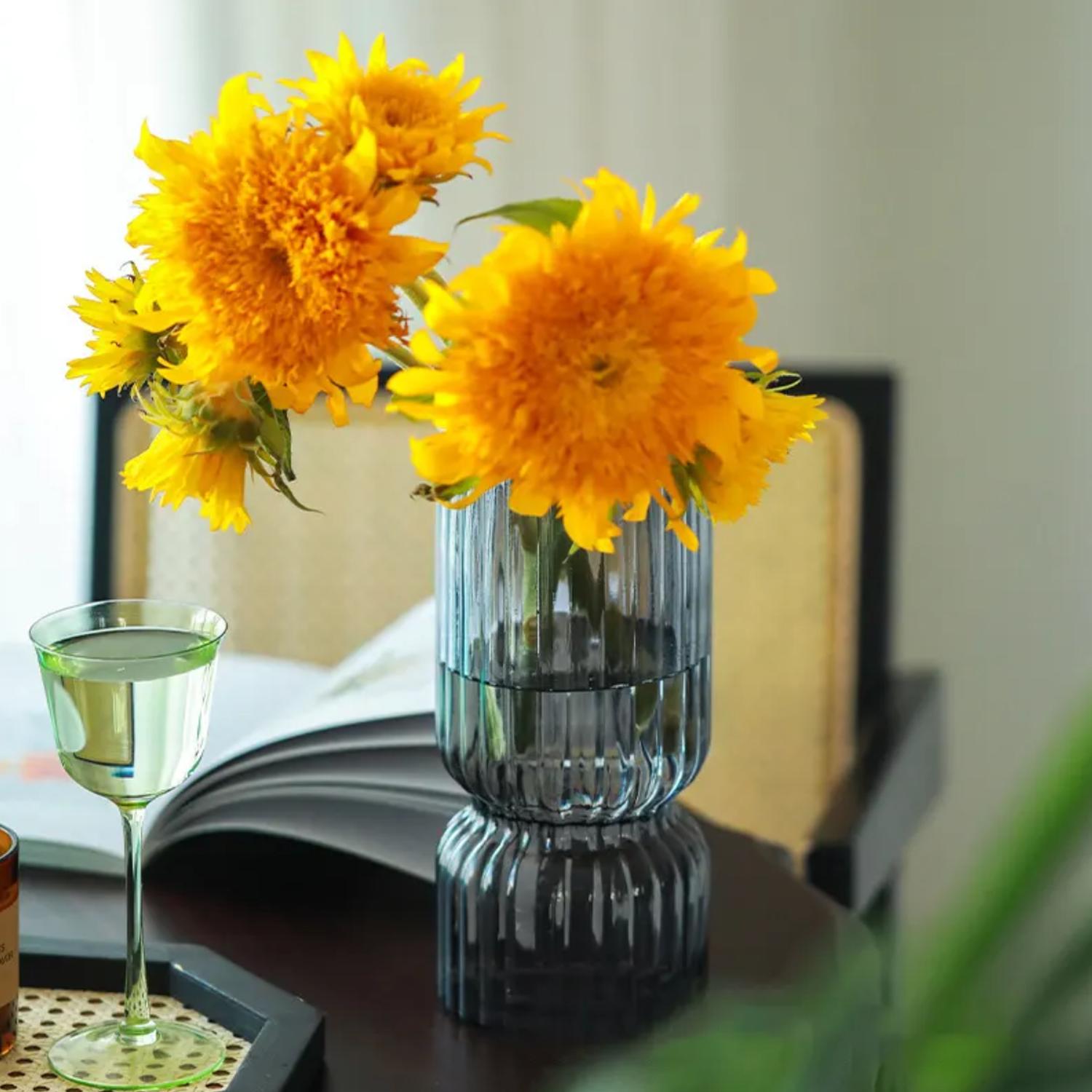FLORERO DECORATIVO DE VIDRIO CRISTAL CON DISEÑO TONOS GRISES - 7