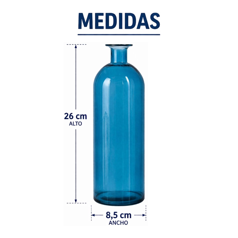 FLORERO BOTELLA DE VIDRIO DECORATIVO TONOS AZULES L - 9